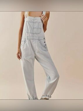 Free People We The Free Ziggy Denim Overalls Light Wash Blue Slouchy Small